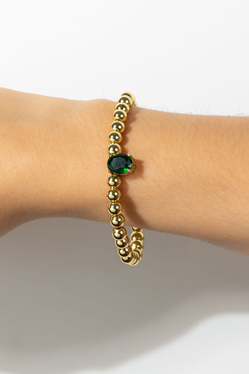 Pulsera bolita con dije Zirconia (Blanca y verde)