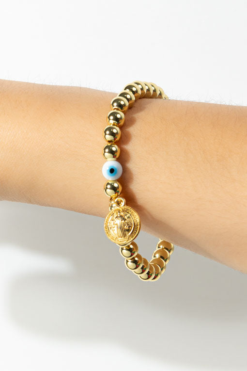 Pulsera bolita con ojo y san benito