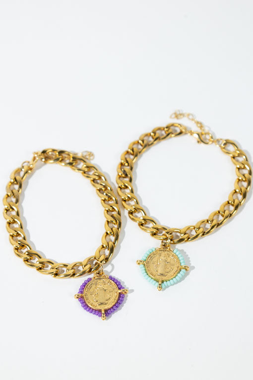 Pulsera tejida San benito colores (Azul, Morada)