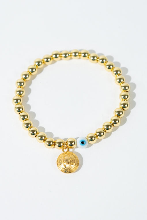 Pulsera bolita con ojo y san benito